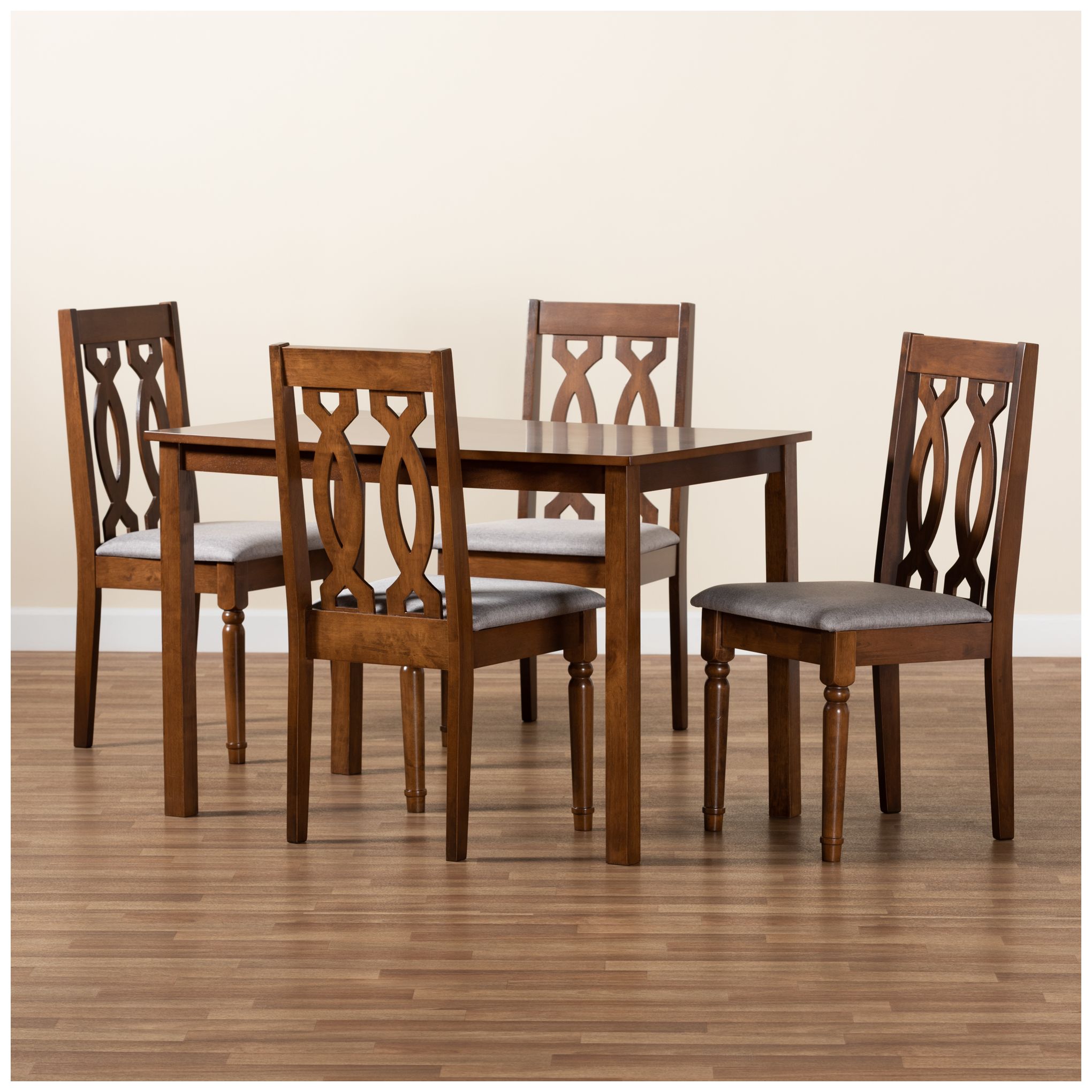 Baxton Studio Cherese Walnut Brown Wood 5-Piece Dining Set in scene