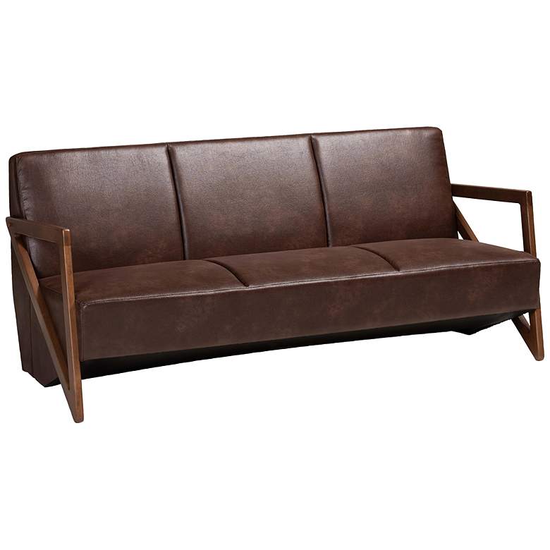 Image 2 Baxton Studio Christa 68 1/2 inchW Dark Brown Faux Leather Sofa