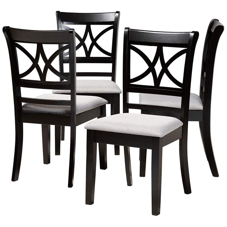 Image 1 Baxton Studio Clarke Grey Fabric Upholstered Wood 4-Piece Dining Chair Set