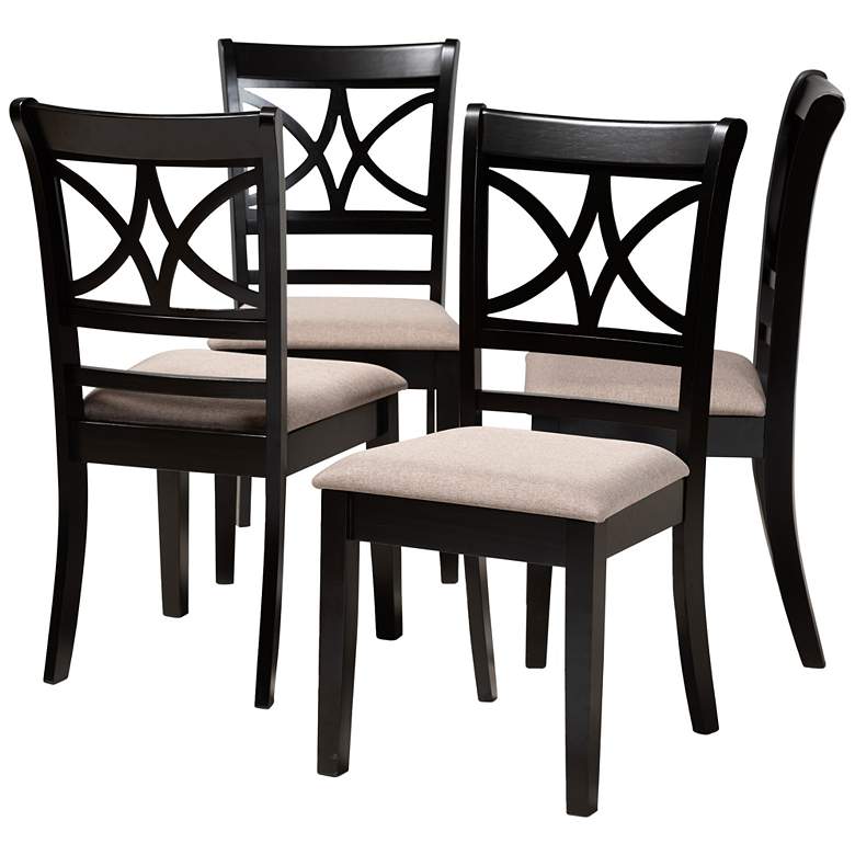 Image 1 Baxton Studio Clarke Sand Fabric Upholstered Wood 4-Piece Dining Chair Set