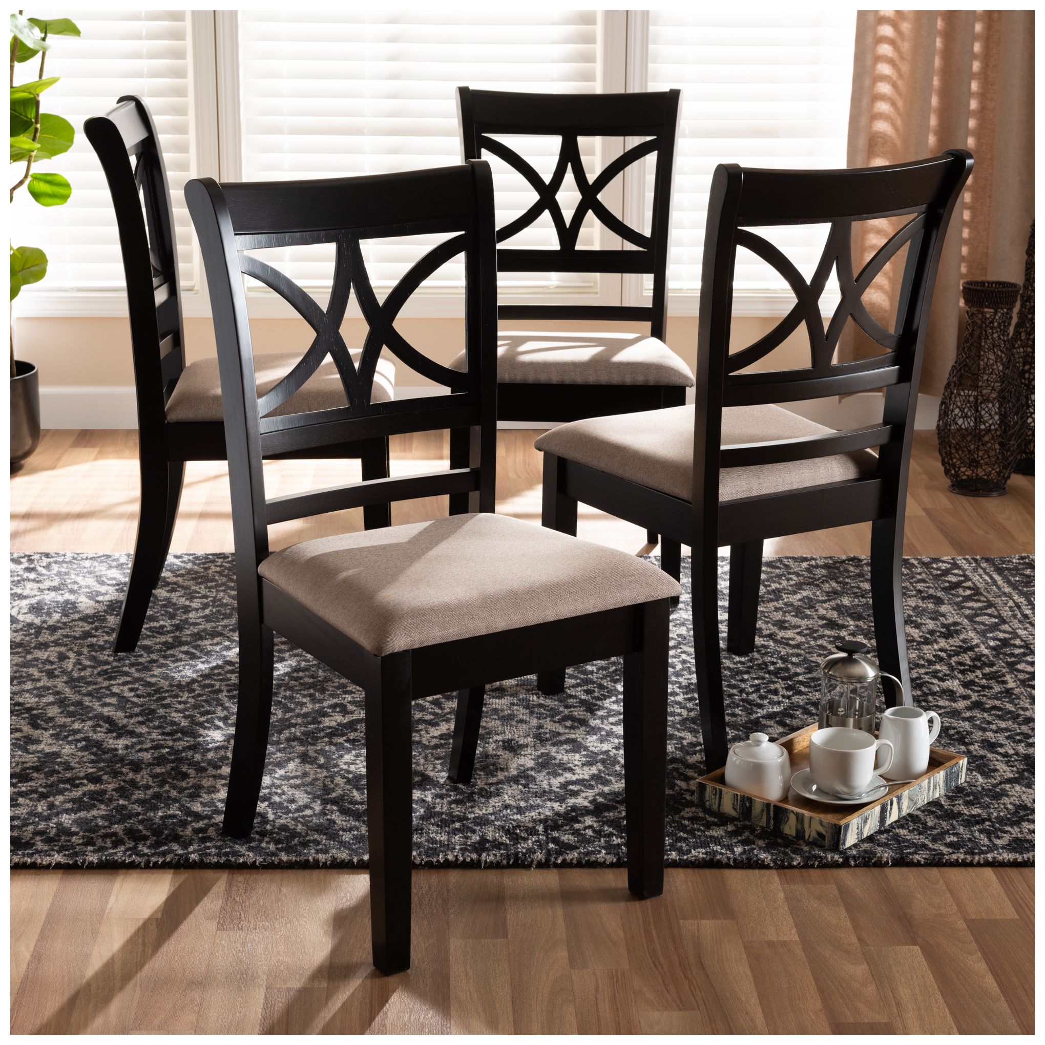 Image 2 Baxton Studio Clarke Sand Fabric Upholstered Wood 4-Piece Dining Chair Set more views