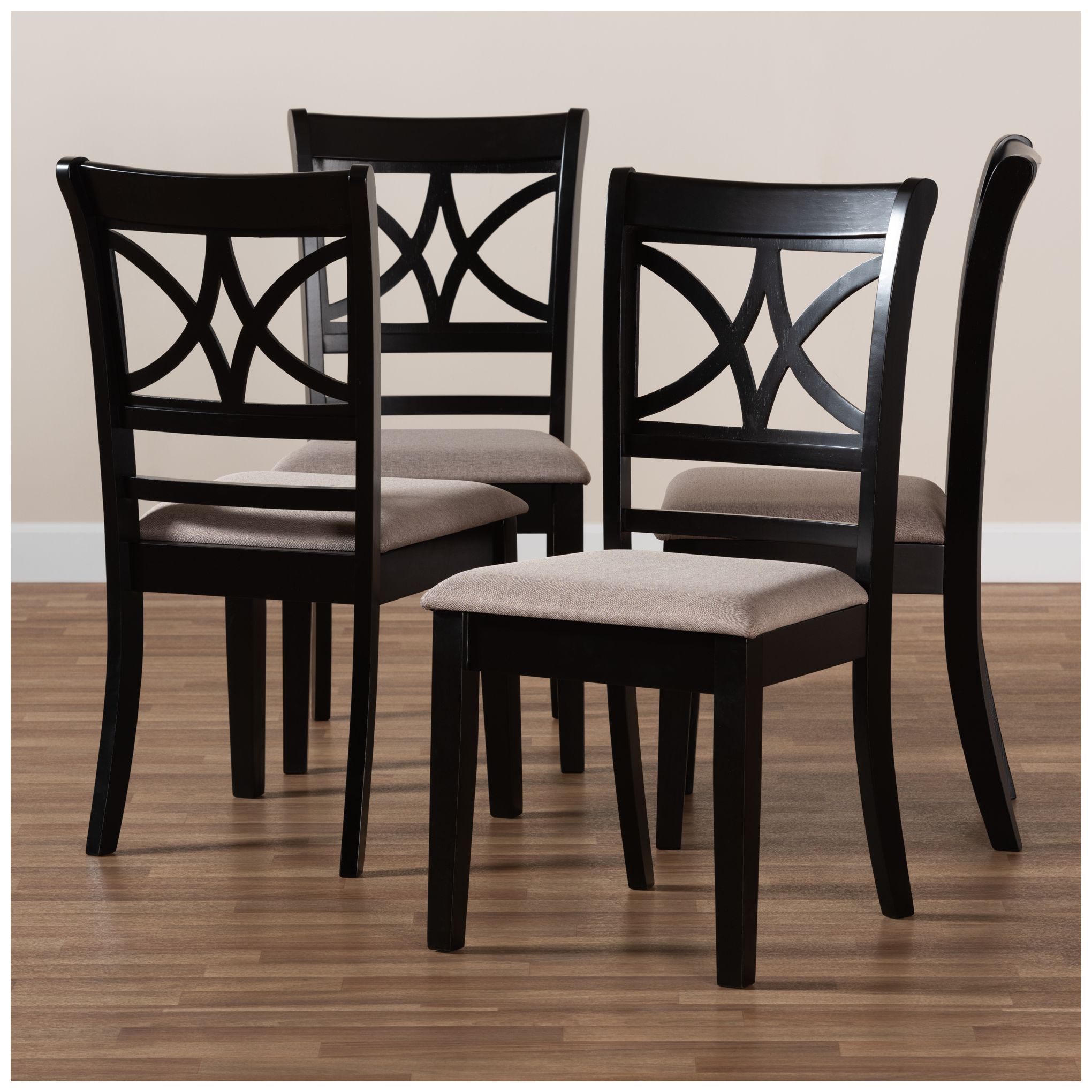 Image 7 Baxton Studio Clarke Sand Fabric Upholstered Wood 4-Piece Dining Chair Set more views
