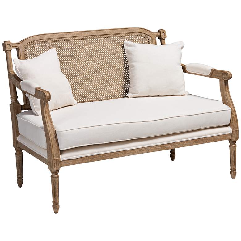 Image 2 Baxton Studio Clemence 48 3/4"W Ivory and Oak Wood Loveseat