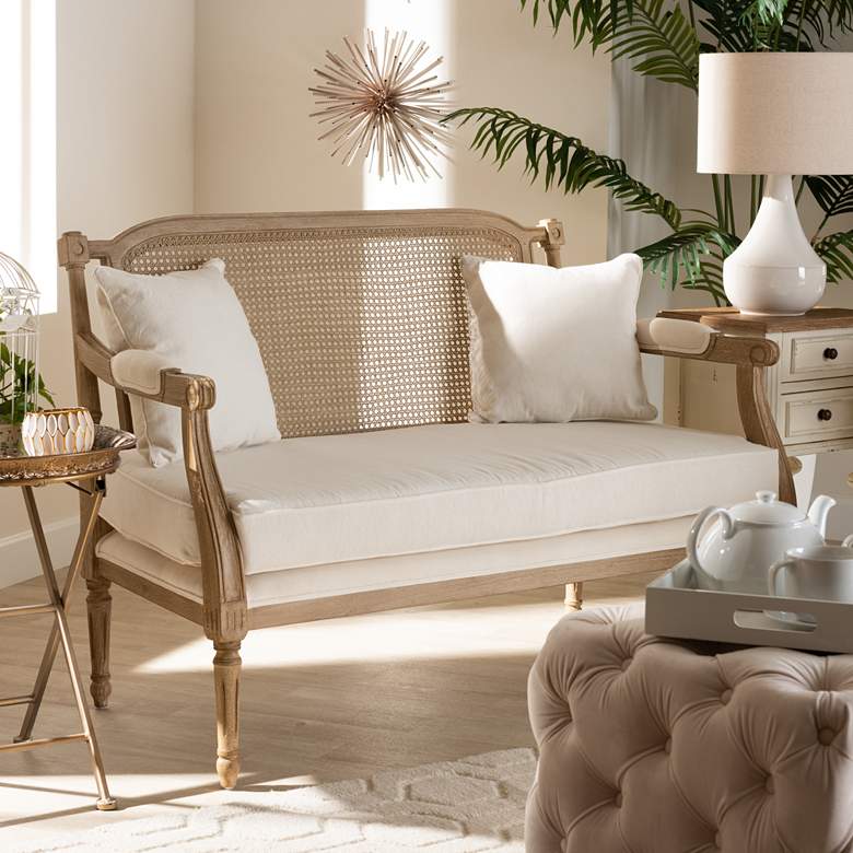 Image 1 Baxton Studio Clemence 48 3/4"W Ivory and Oak Wood Loveseat