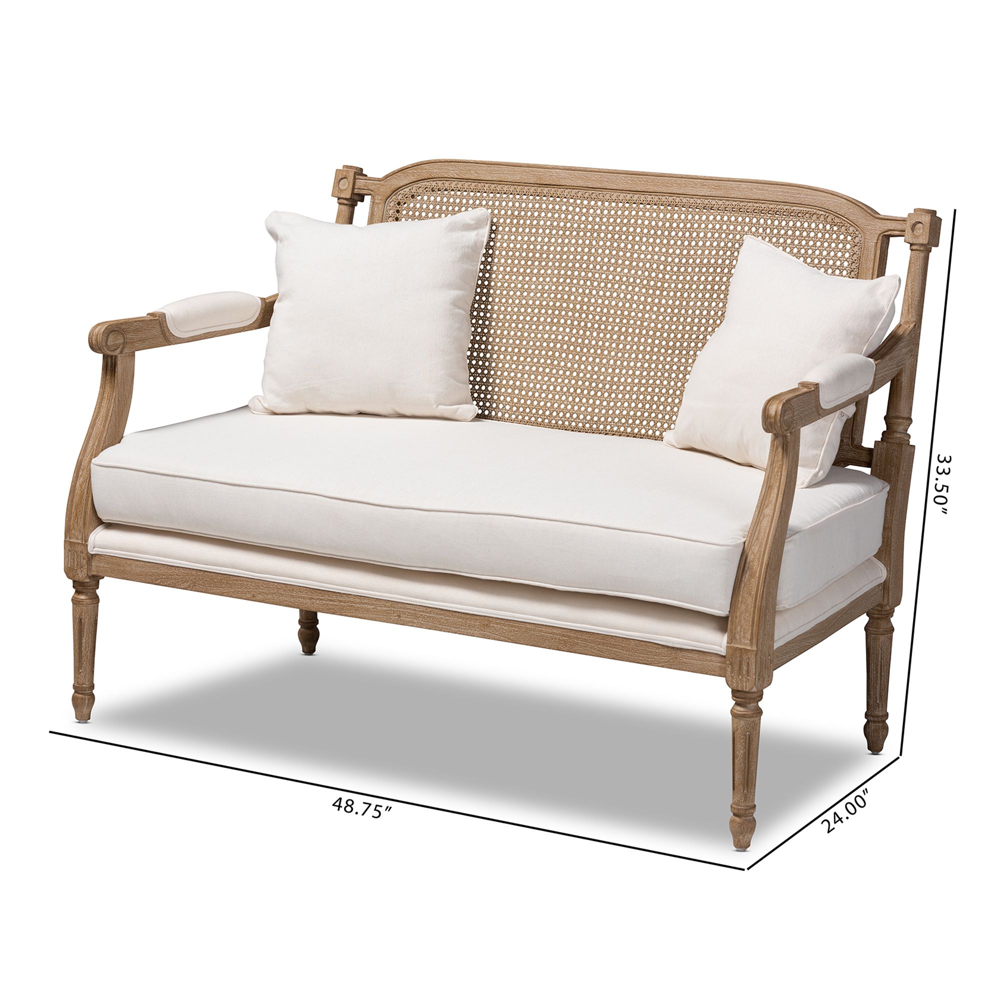 Baxton Studio Clemence 48 3/4"W Ivory and Oak Wood Loveseat