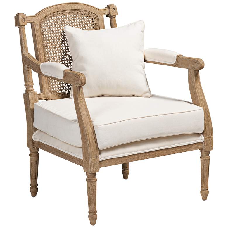 Image 2 Baxton Studio Clemence Ivory Fabric and Oak Wood Armchair