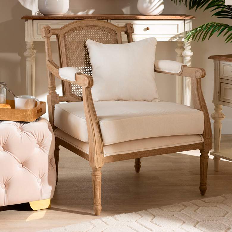 Image 1 Baxton Studio Clemence Ivory Fabric and Oak Wood Armchair