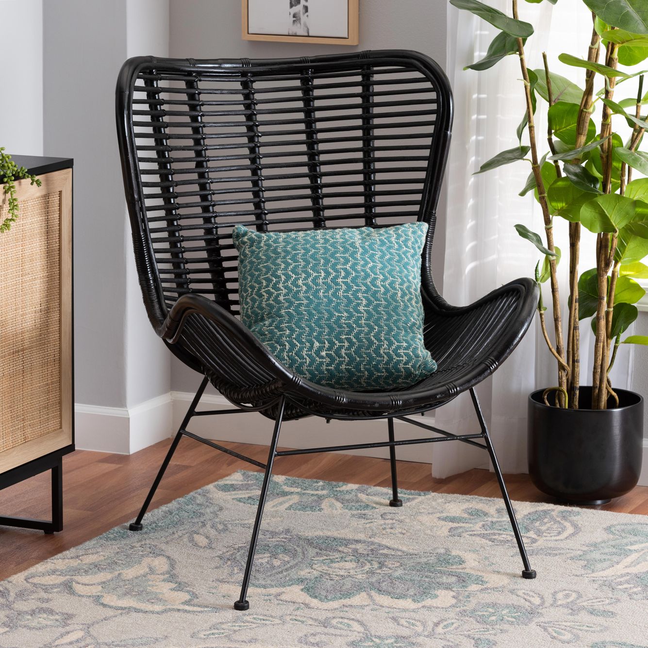 Baxton Studio Colorado Black Rattan Accent Chair