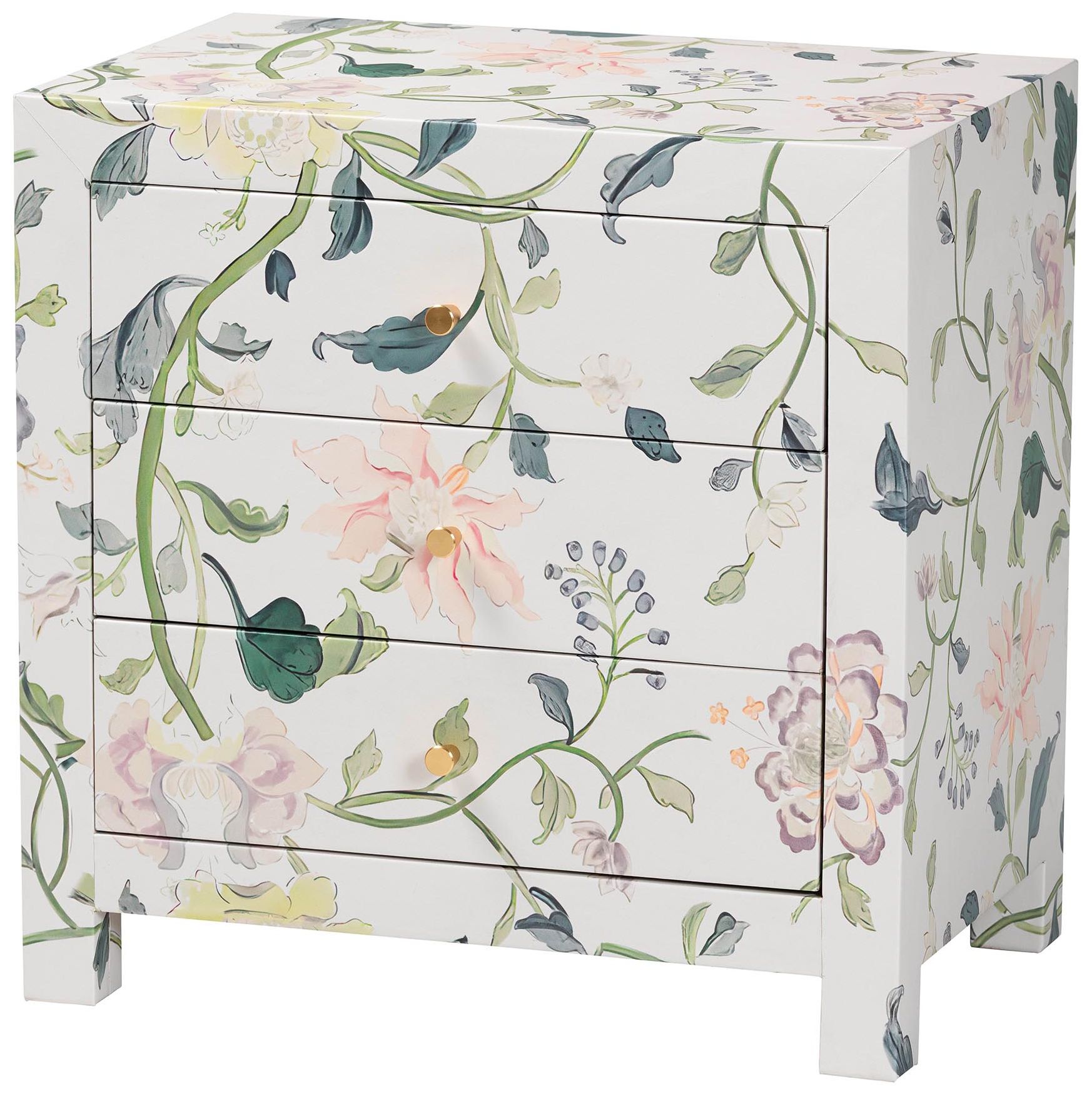 Image 2 Baxton Studio Connery Floral  End Table - 3-Drawer Storage Cabinet