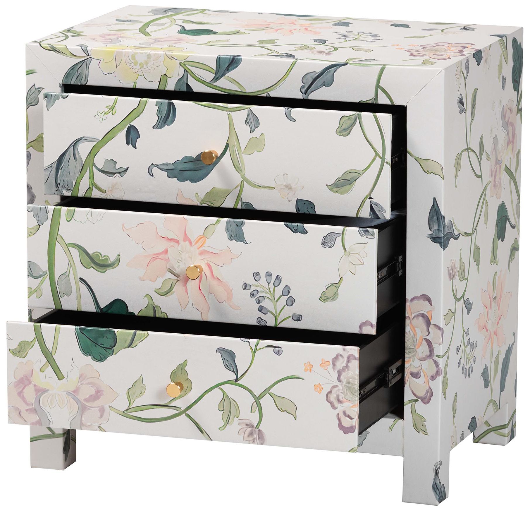 Image 3 Baxton Studio Connery Floral  End Table - 3-Drawer Storage Cabinet more views