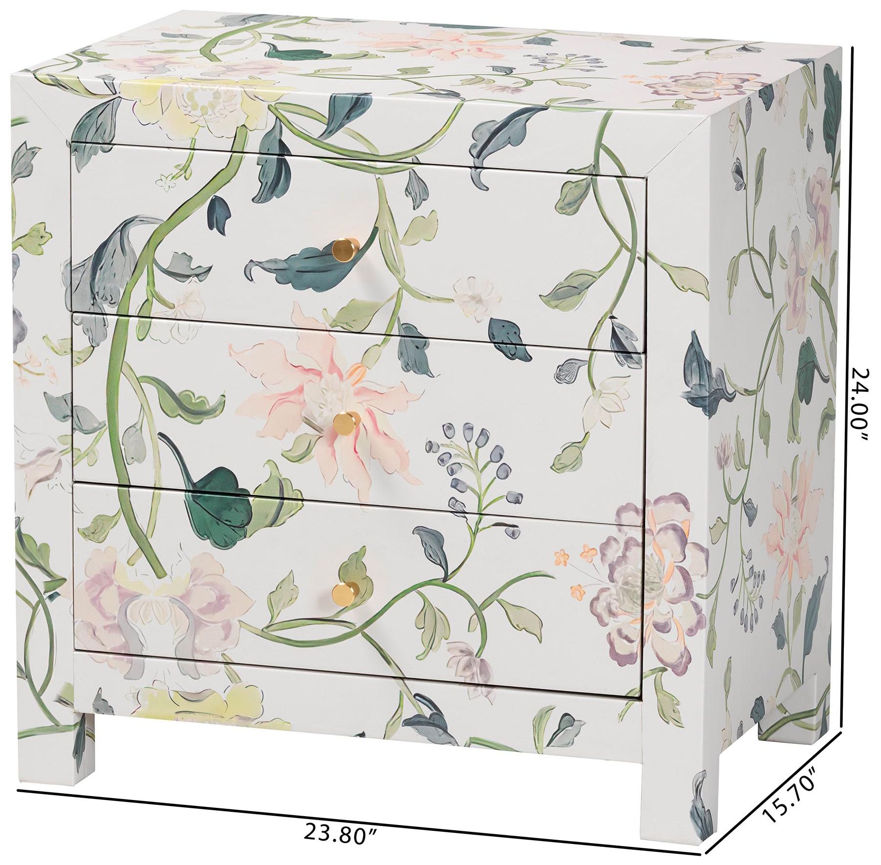 Baxton Studio Connery Floral  End Table - 3-Drawer Storage Cabinet