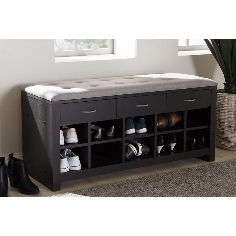 Image 1 Baxton Studio Corso 42"W Gray Tufted Fabric Entryway Bench
