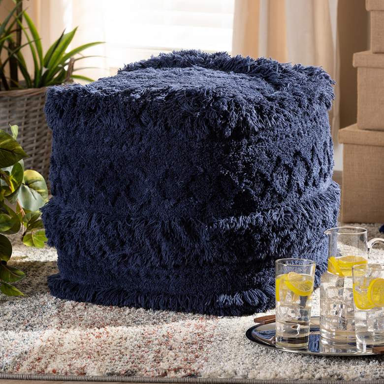 Image 1 Baxton Studio Curlew Navy Moroccan Inspired Pouf Ottoman