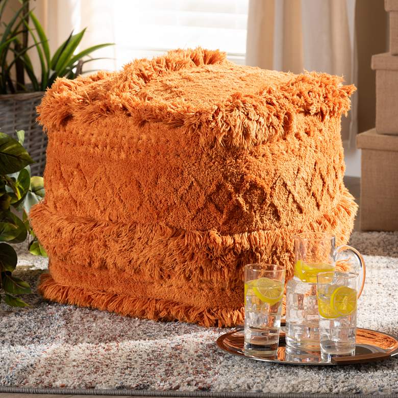 Image 1 Baxton Studio Curlew Orange Moroccan Inspired Pouf Ottoman