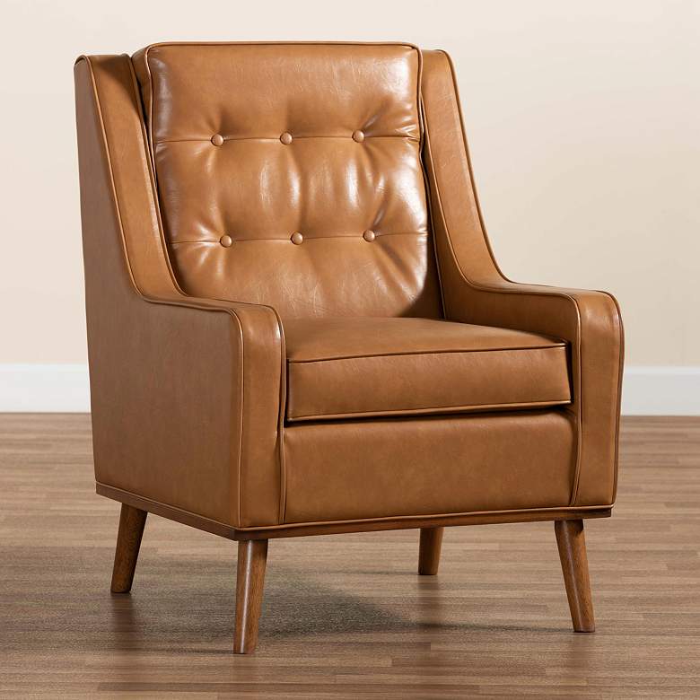 Image 2 Baxton Studio Daley Tan Faux Leather Tufted Armchair