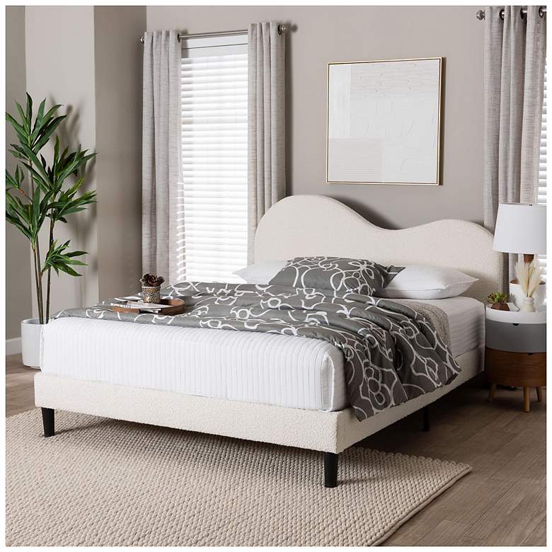 Image 2 Baxton Studio Dalton Boucle Cream Fabric Upholstered Platform Queen Bed more views