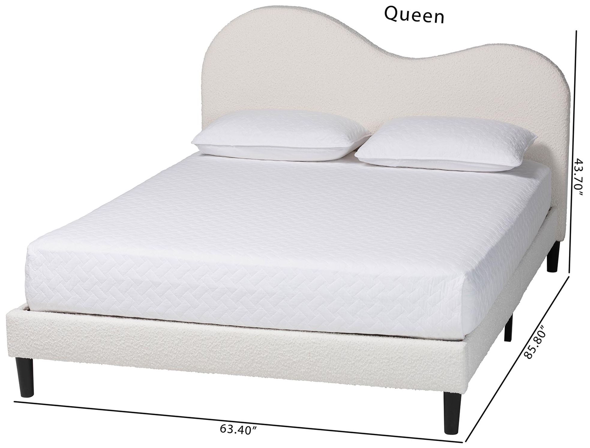 Baxton Studio Dalton Boucle Cream Fabric Upholstered Platform Queen Bed