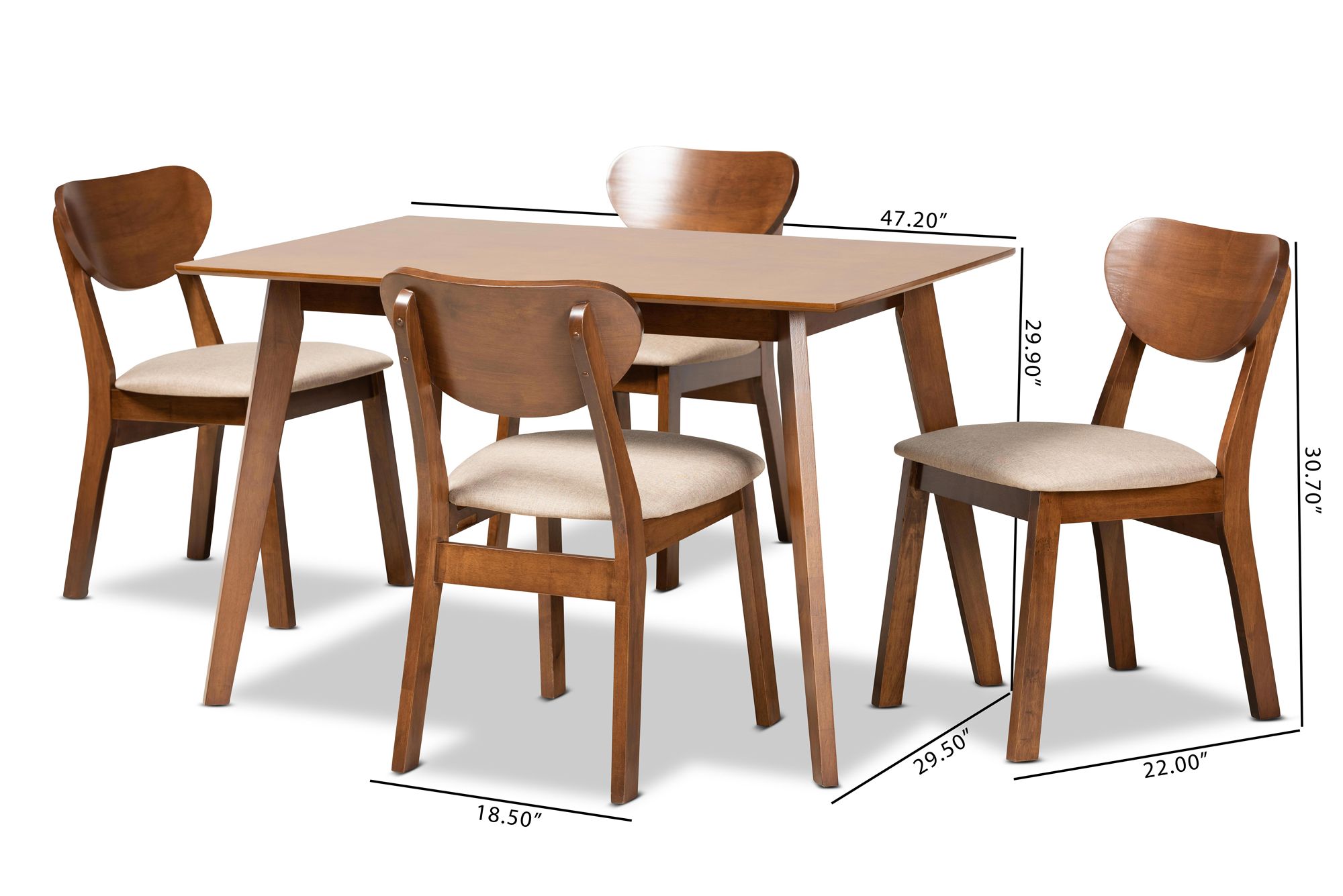 Baxton Studio Damara Sand Fabric 5-Piece Dining Set in scene