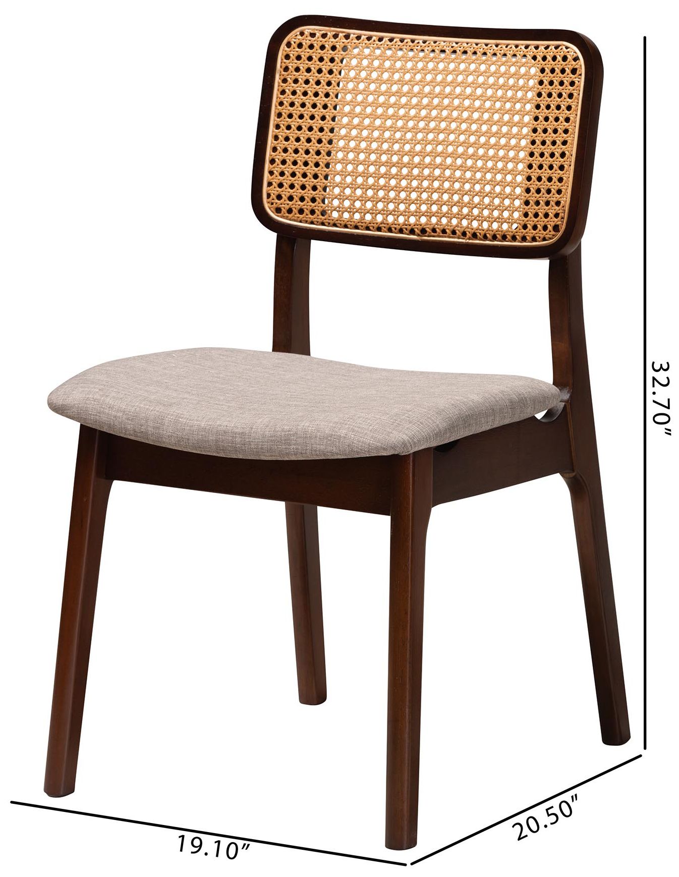 Baxton Studio Dannon Grey Fabric Walnut Wood 2-Piece Dining Chair Set
