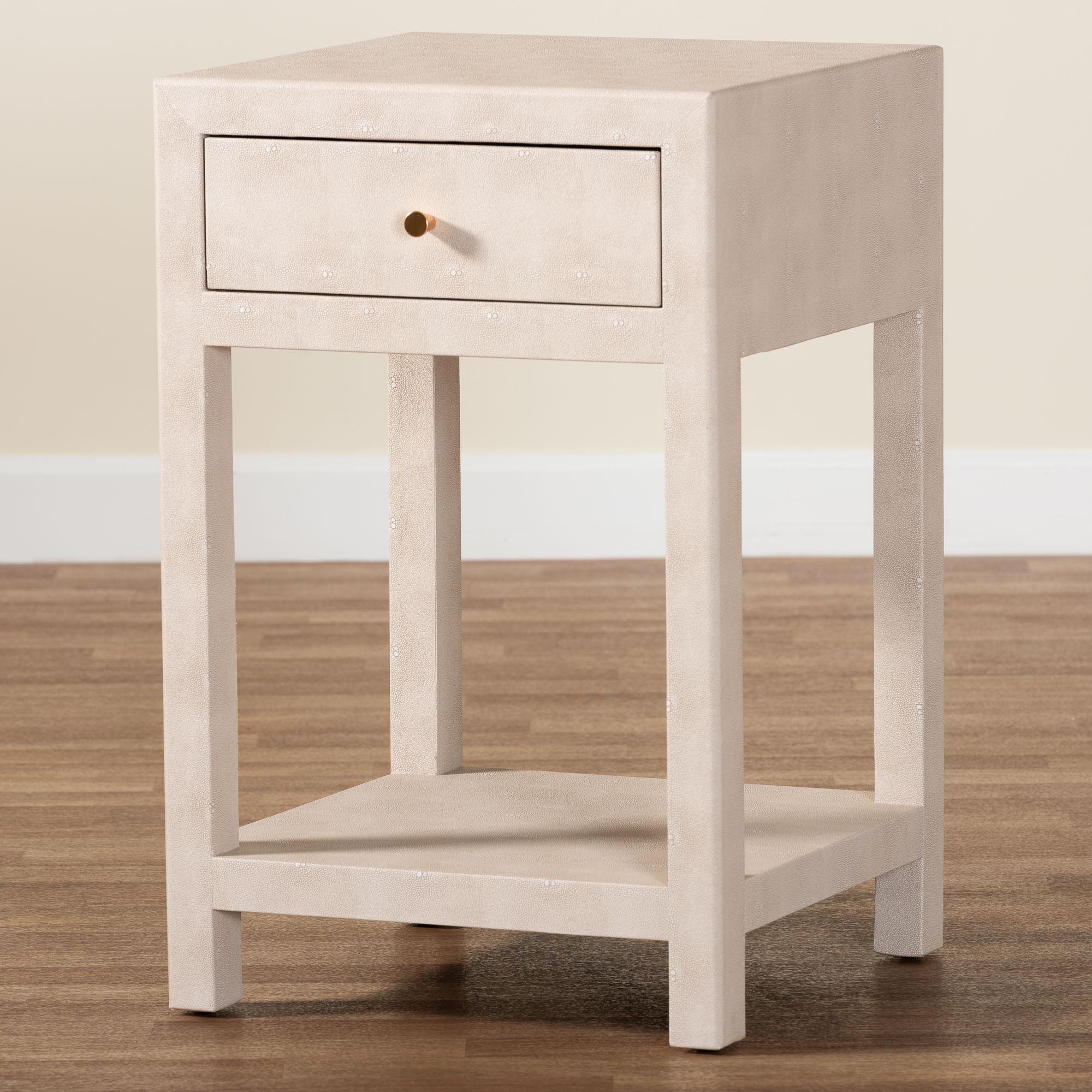 Baxton Studio Dansby Modern Beige Faux Shagreen 1-Drawer End Table