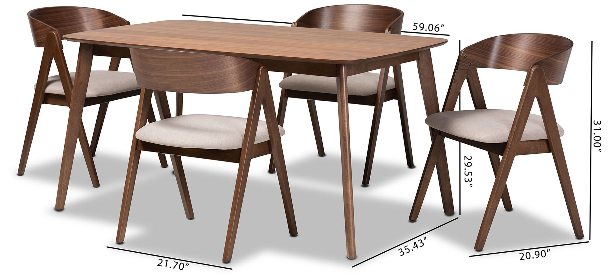 Baxton Studio Danton Beige Faux Leather 5-Piece Dining Set in scene