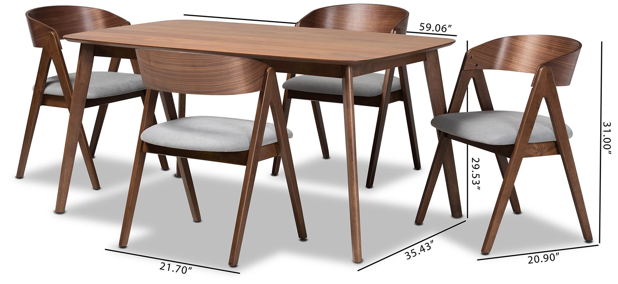 Baxton Studio Danton Gray Faux Leather 5-Piece Dining Set in scene