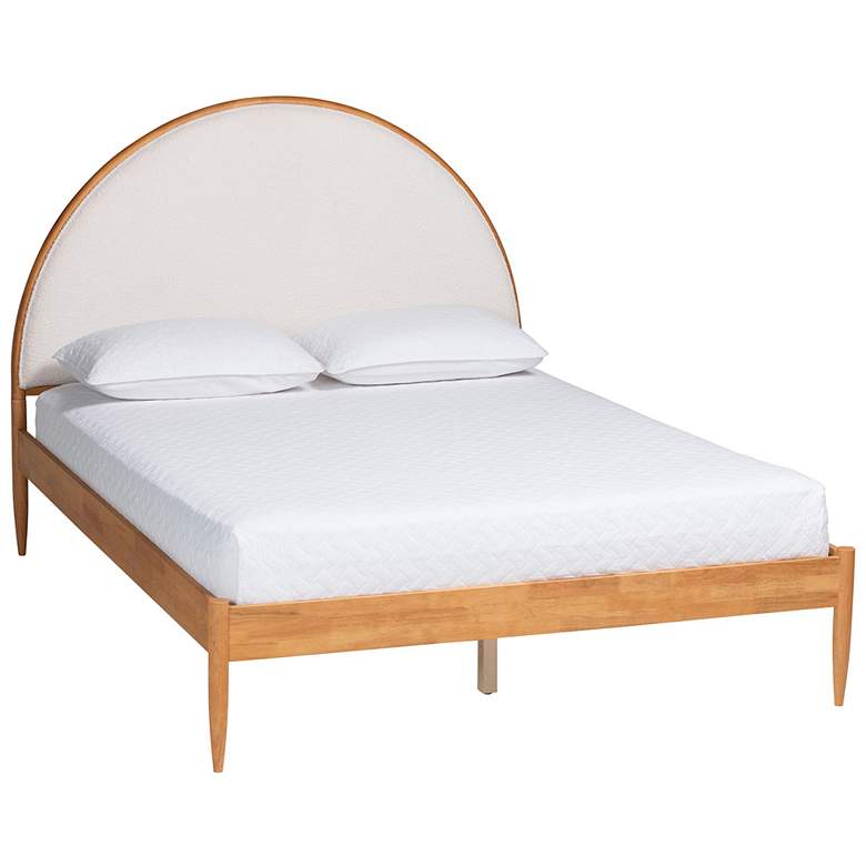 Image 2 Baxton Studio Dawson Cream Teddy Fabric and Oak Brown Wood Queen Bed