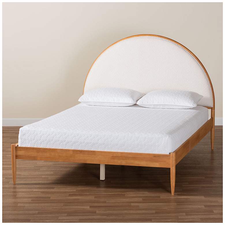 Image 1 Baxton Studio Dawson Cream Teddy Fabric and Oak Brown Wood Queen Bed