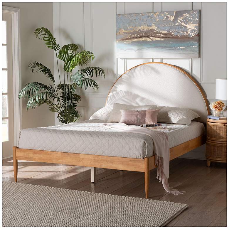 Image 3 Baxton Studio Dawson Cream Teddy Fabric and Oak Brown Wood Queen Bed more views