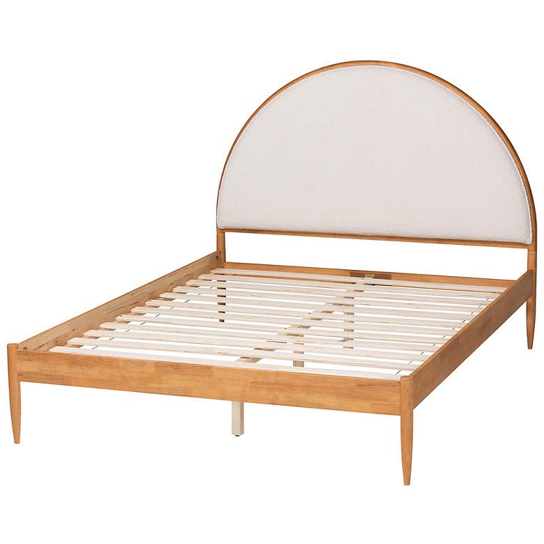 Image 5 Baxton Studio Dawson Cream Teddy Fabric and Oak Brown Wood Queen Bed more views