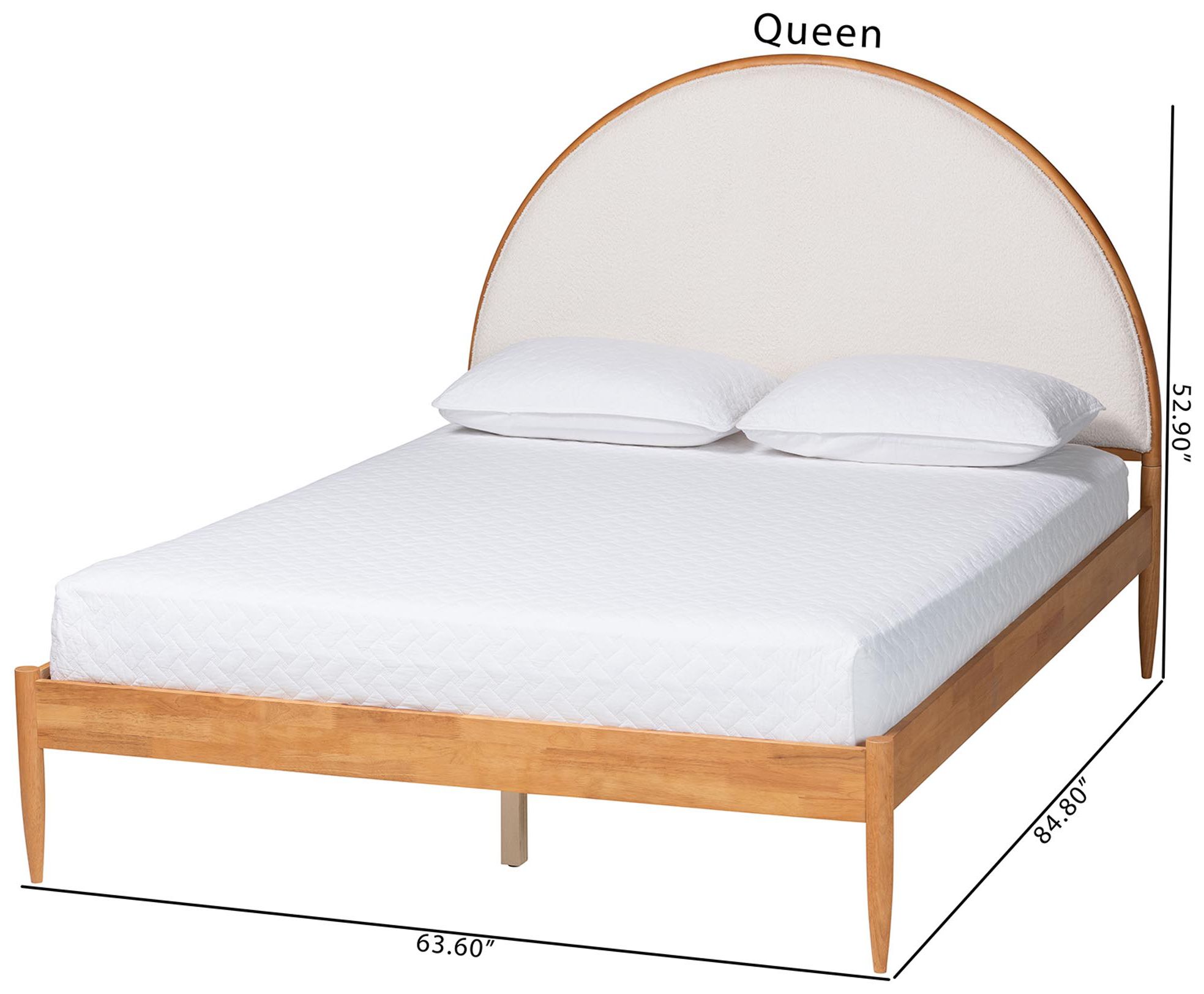 Baxton Studio Dawson Cream Teddy Fabric and Oak Brown Wood Queen Bed