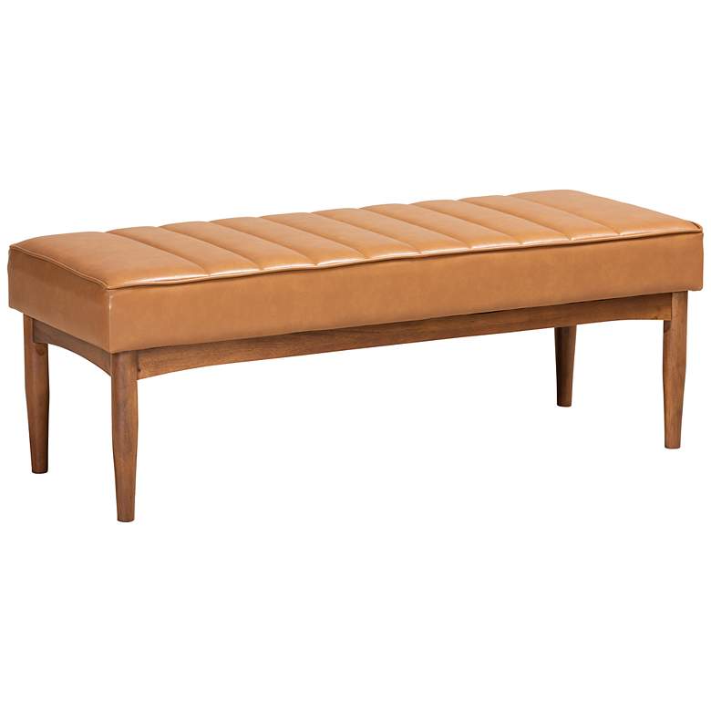 Image 1 Baxton Studio Daymond Tufted Tan Faux Leather Dining Bench
