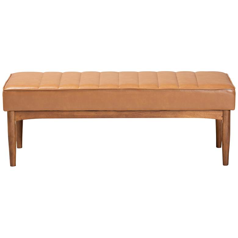 Image 4 Baxton Studio Daymond Tufted Tan Faux Leather Dining Bench more views