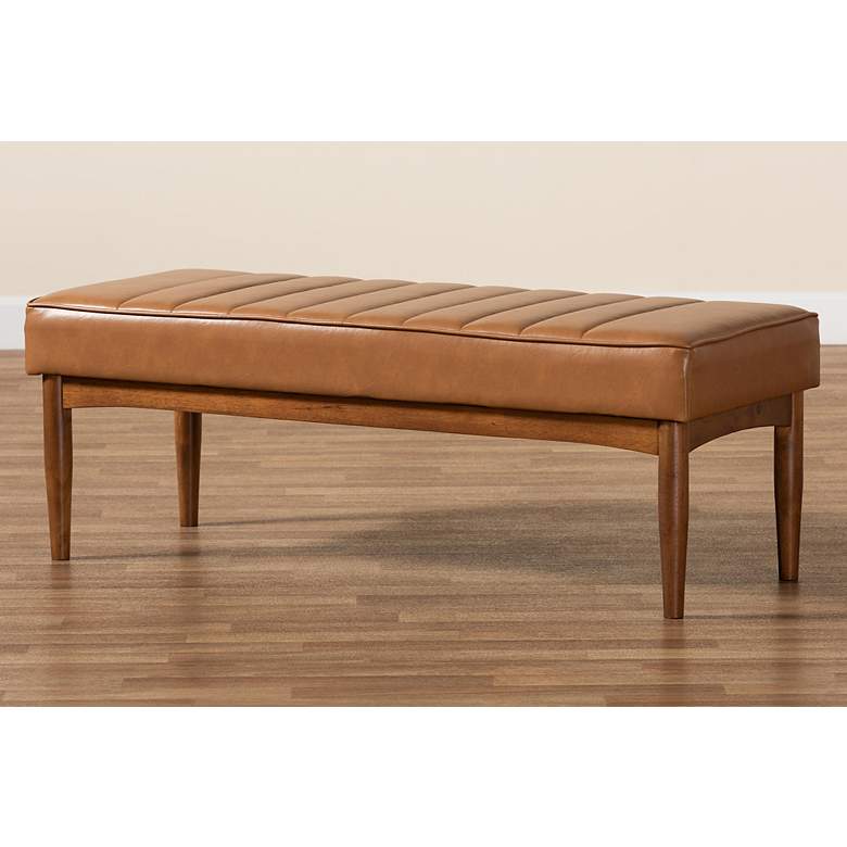 Image 6 Baxton Studio Daymond Tufted Tan Faux Leather Dining Bench more views