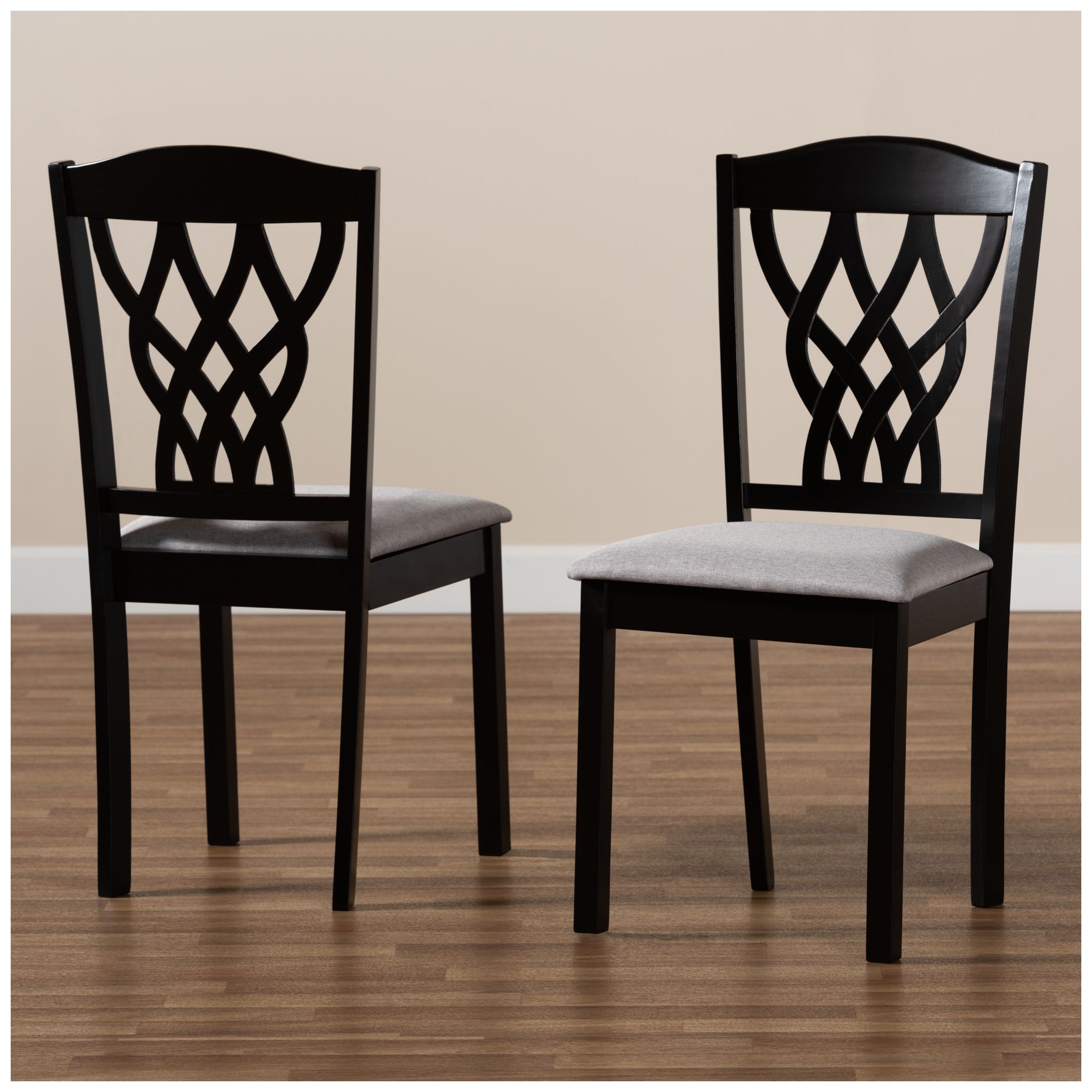 Image 7 Baxton Studio Delilah Grey Fabric Upholstered Wood 2-Piece Dining Chair Set more views