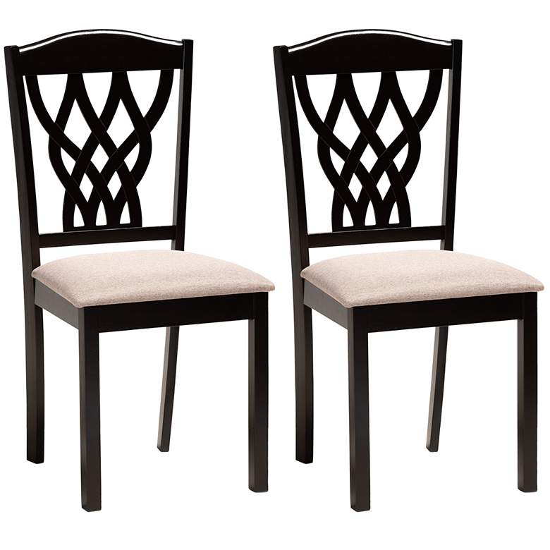 Image 1 Baxton Studio Delilah Sand Fabric Upholstered Wood 2-Piece Dining Chair Set