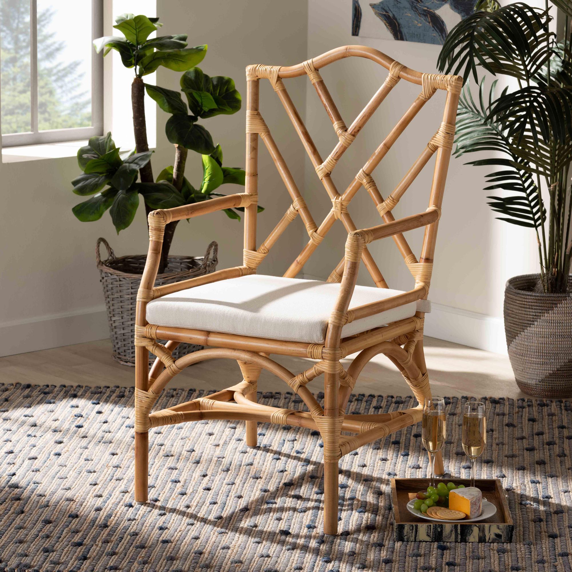 Baxton Studio Delta Natural Rattan Dining Armchair 297R0