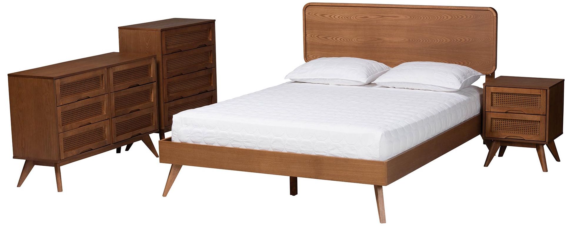 Image Baxton Studio Demeter Mid Century Wood Full Size 4-Piece Bedroom Set
