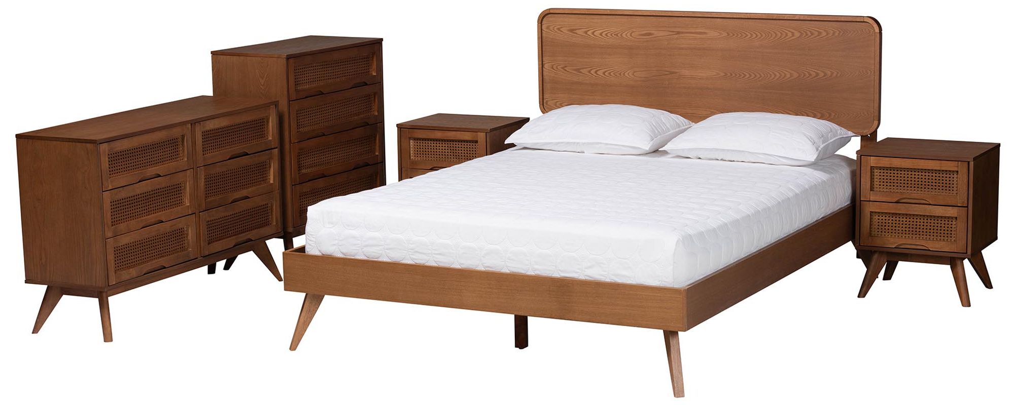 Thumbnail1 of Baxton Studio Demeter Mid Century Wood Full Size 5-Piece Bedroom Set