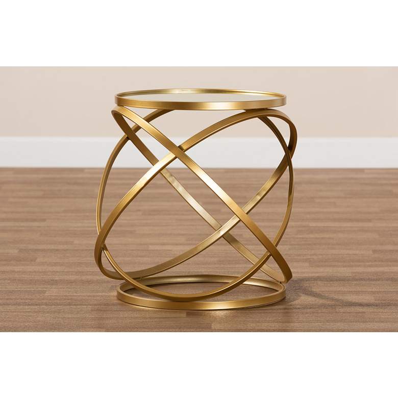 Image 5 Baxton Studio Desma 17" Wide Brushed Gold Mirrored End Table more views