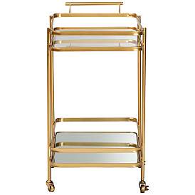 Image5 of Baxton Studio Destin Brush Gold 2-Tier Mobile Wine Bar Cart more views