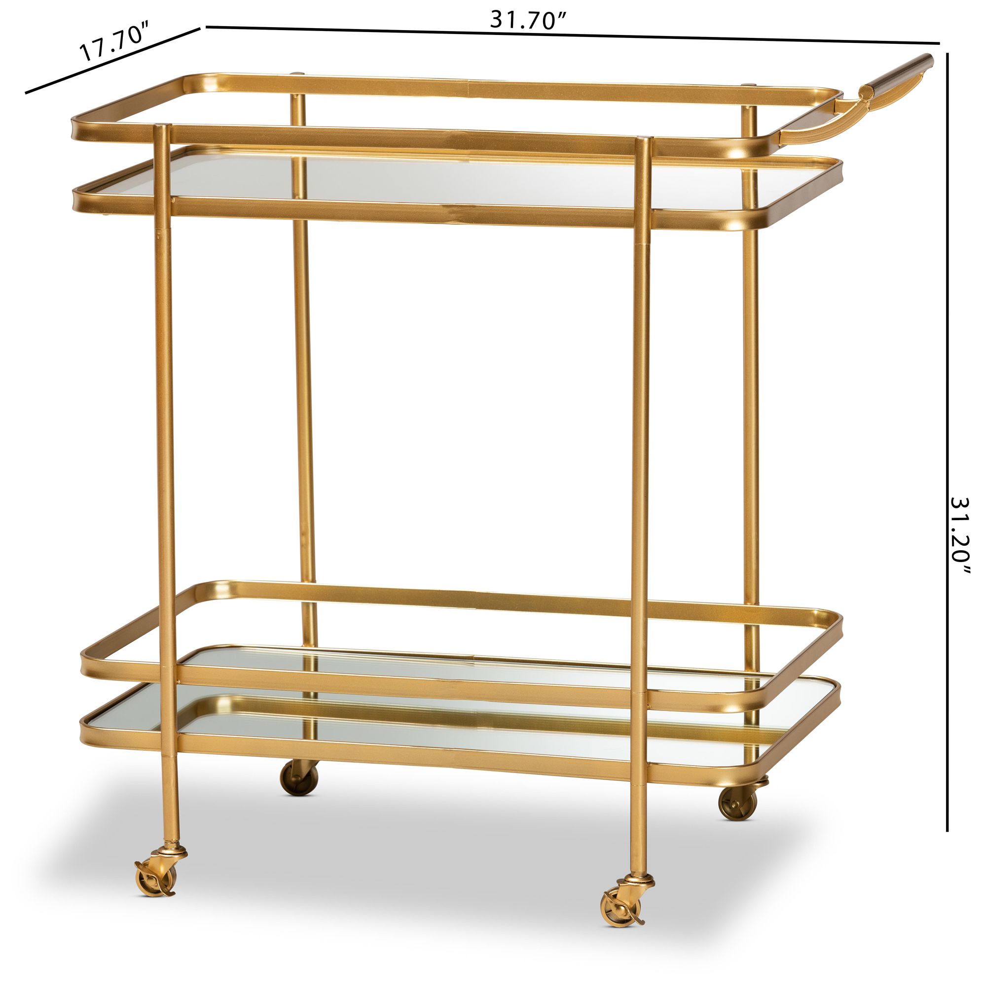 Baxton Studio Destin Brush Gold 2-Tier Mobile Wine Bar Cart