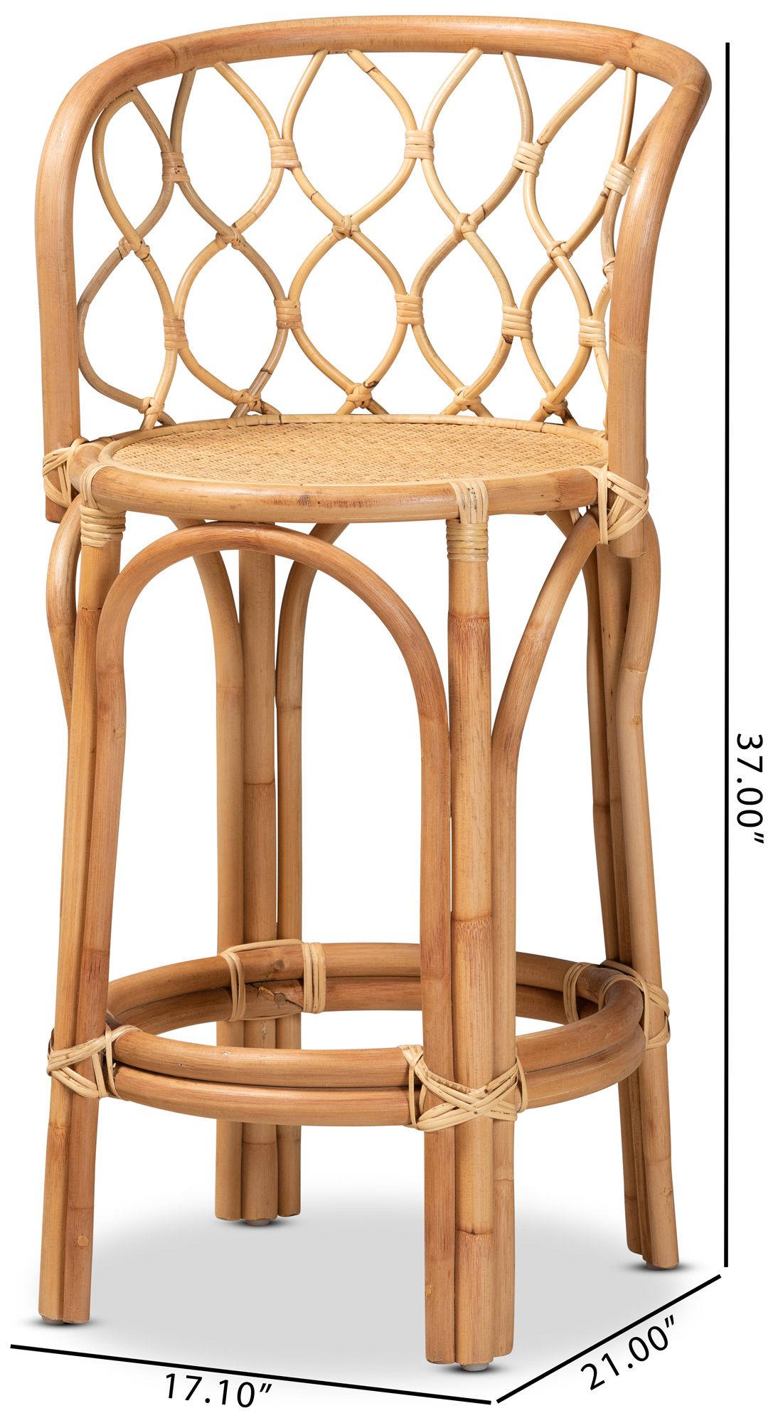 Baxton Studio Diana 26 1/4" Natural Rattan Counter Stool