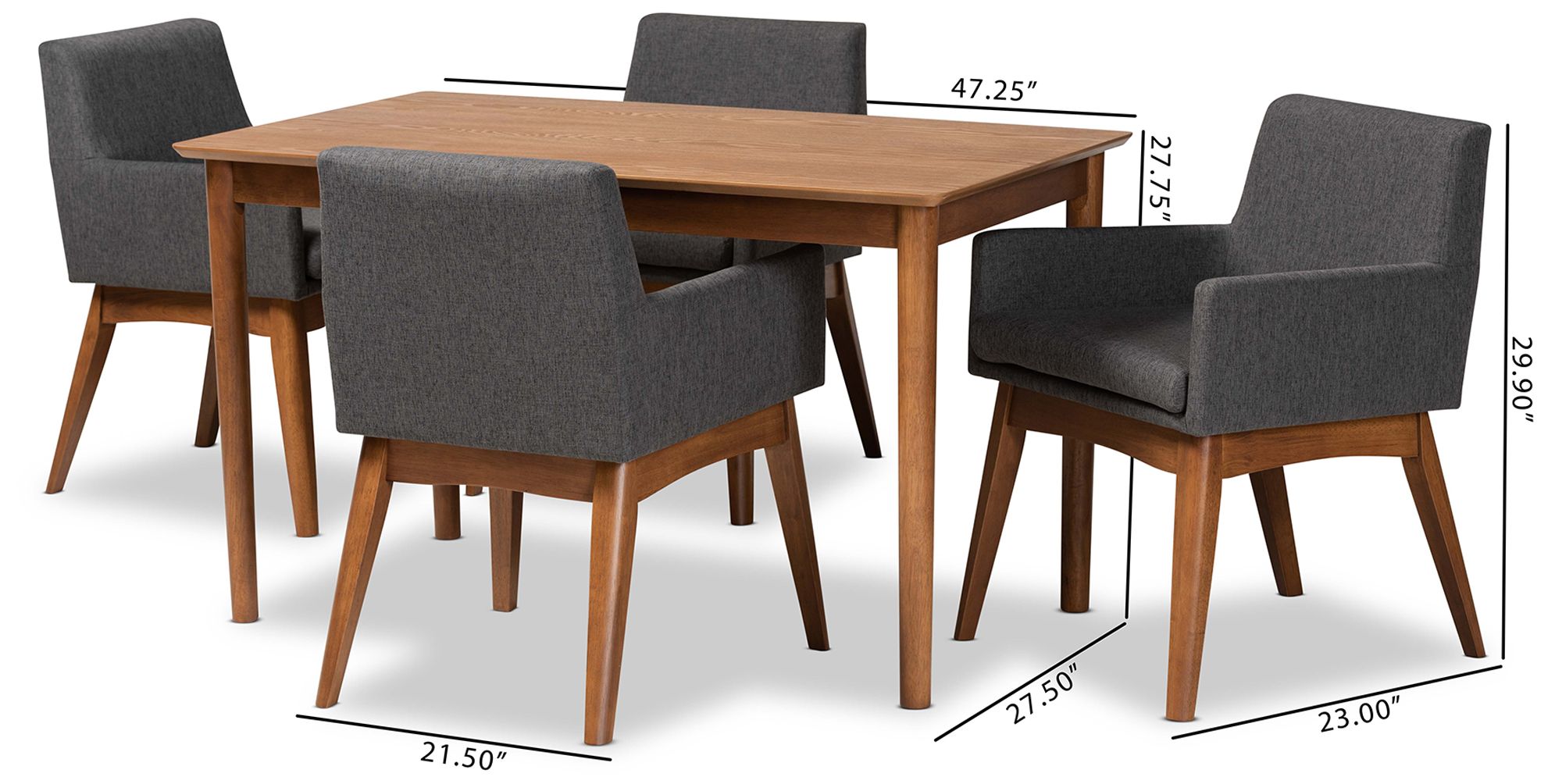 Baxton Studio Dorina Dark Gray Fabric 5-Piece Dining Set in scene