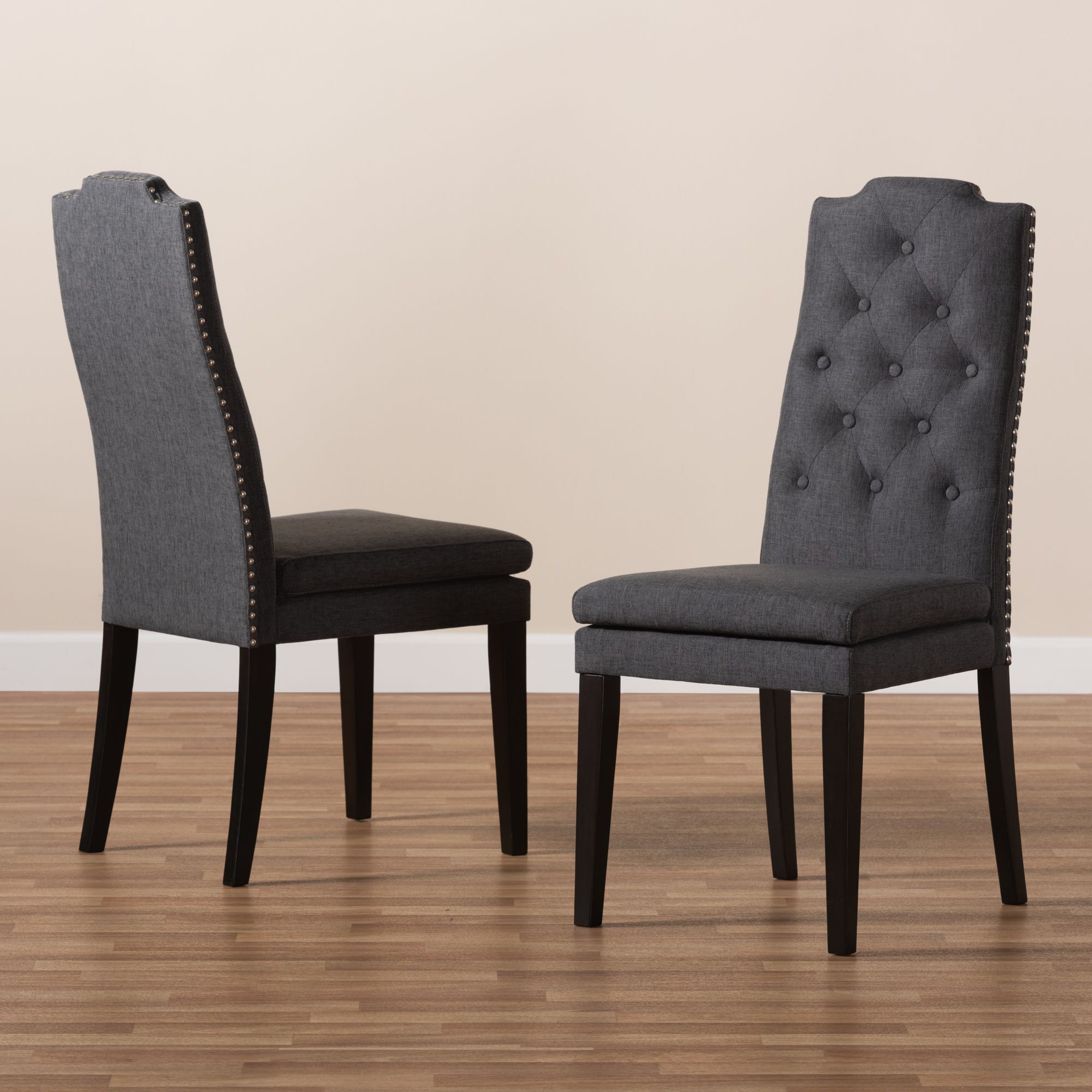 Baxton Studio Dylin Charcoal Fabric Upholstered Wood Dining Chair Set