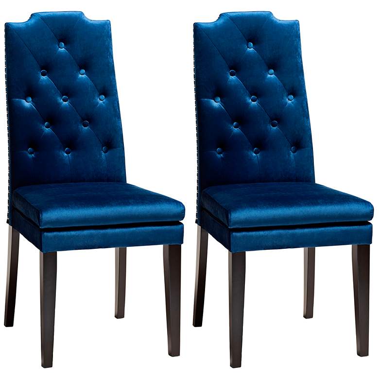 Image 2 Baxton Studio Dylin Royal Blue Velvet Fabric Upholstered Dining Chair Set