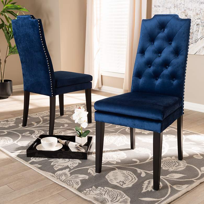 Image 1 Baxton Studio Dylin Royal Blue Velvet Fabric Upholstered Dining Chair Set