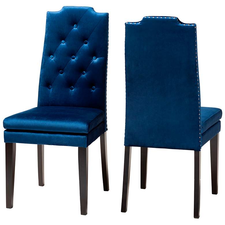 Image 4 Baxton Studio Dylin Royal Blue Velvet Fabric Upholstered Dining Chair Set more views