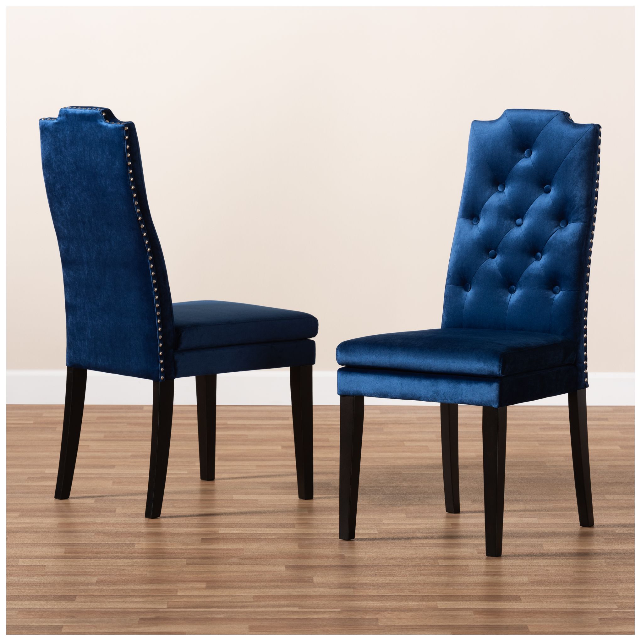 Image 7 Baxton Studio Dylin Royal Blue Velvet Fabric Upholstered Dining Chair Set more views