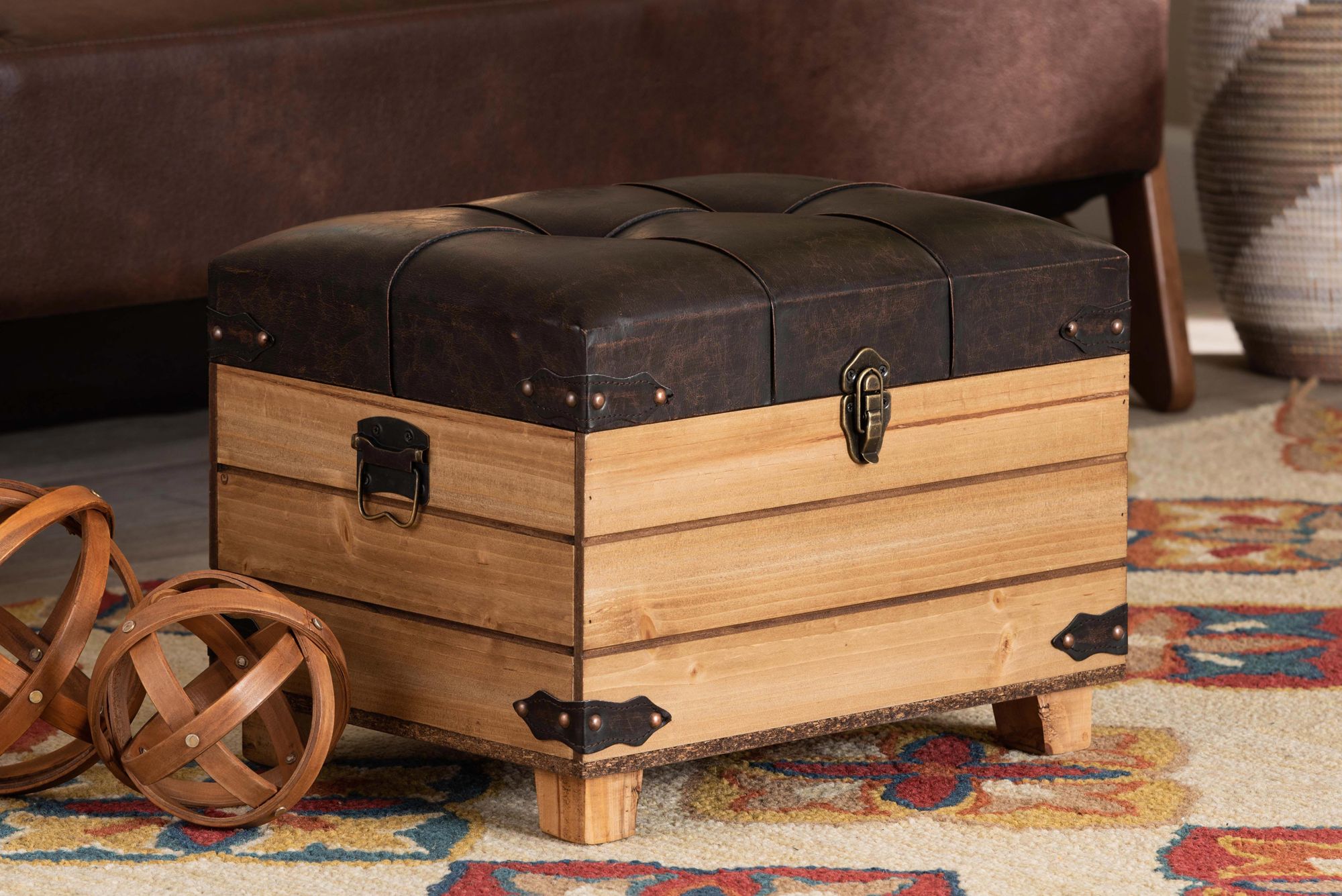 Baxton Studio Edmund Dark Brown Faux Leather Storage Ottoman